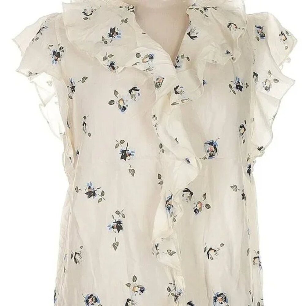 NEW Universal Thread Flutter Sleeve Blouse, cream & floral, SIZE SMALL